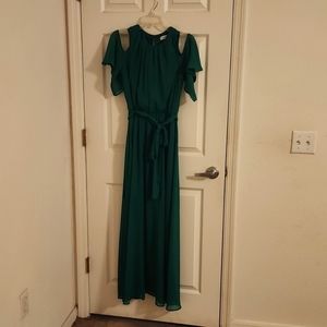 Calvin Klein Green Cold-Shoulder Sheer Maxi Dress Size 4!